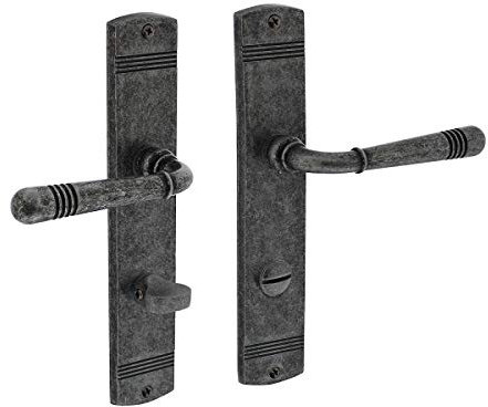 MS Beschläge Langschildgarnitur Zamak Türdrücker Antik Grau Türbeschlag Schildgarnitur Fenstergriff Modell Wolfsburg (WC DIN Norm)