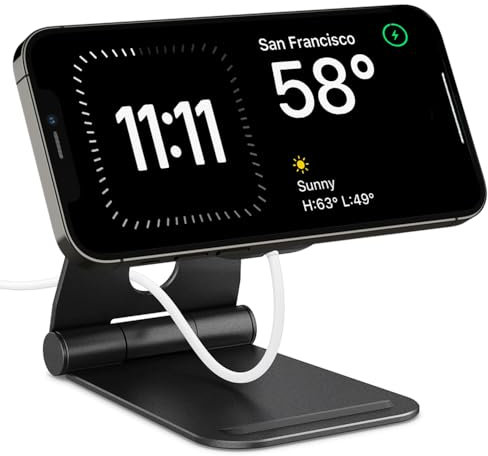 Spigen Mag Fit S Ständer Halterung aus Aluminium Verstellbar Kompatibel mit MagSafe Ladegerät 2020-2023, iPhone Serie 16/15/14/13/12, AirPods 4 (2024), AirPods Pro 1/2 und AirPods 3 - Schwarz