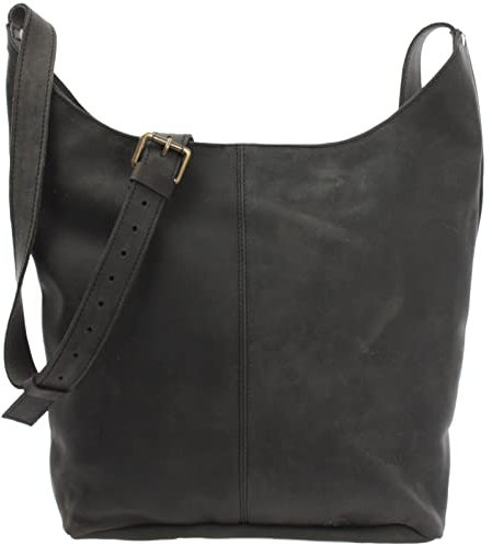 LECONI große Umhängetasche Damen Schultertasche praktische Ledertasche für Frauen Beuteltasche Vintage-Style Damentasche Shopper aus echtem Leder 34x34x11cm grau LE0055-wax