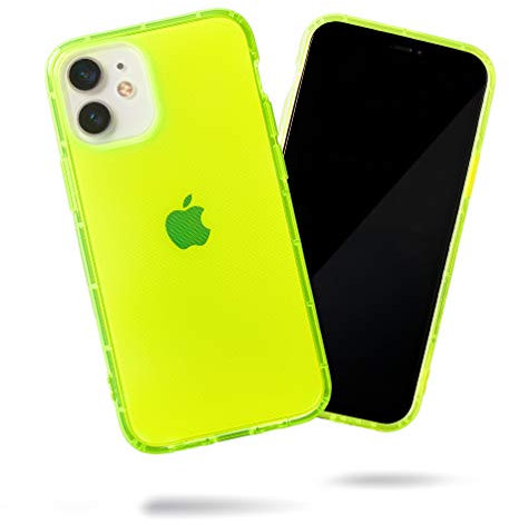 SteepLab Neon Highlighter Case for iPhone, The Grippy Jelly Case w/Protective Air Pockets (Conspicuous Neon Yellow, iPhone 12 Mini)