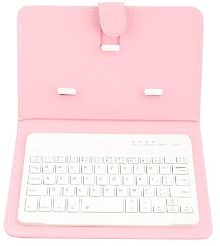 Bluetooth Wireless Keyboard PU Leather Stand Case for 4.5-6.8 inch Android/IOS/Windows All Other Smartphone Folding Folio UK Layout Cover,2-in-1 Bluetooth Wireless Keyboard & Leather Cover (Pink)