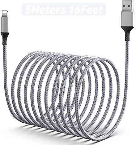 MTAKYI 5m/16ft Mobile iphone Charging Cable, Sync Cable and Extra Long Braided USB Cable Are Made of Nylon, Compatible with iPhone 12Pro Max/12Pro/12/11/XS/XS Max/XR/X/8/8 Plus/Pad/Pod