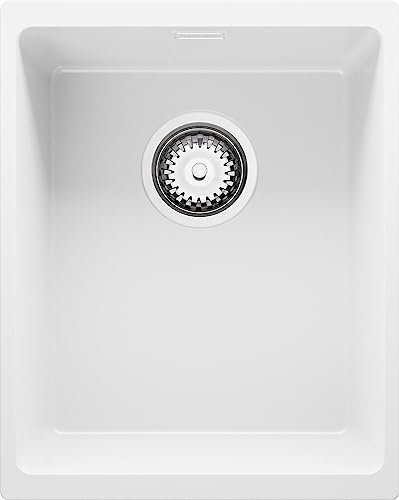 Fregadero bajo Encimera Blanco 36x47cm, 1 Seno + Sifón, Granito al mueble 40cm - London de Primagran