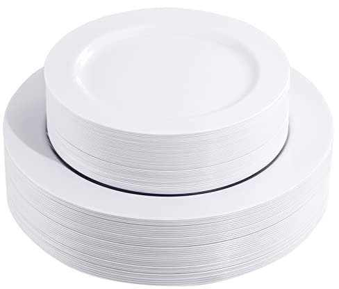 FLOWERCAT 60PCS White Plastic Plates - Heavy Duty White Disposable Plates for Mother's Day/Birthday Party/Wedding -serve for 30 guests Include 30PCS 10.25 & 30PCS 7.5 Plates for Party