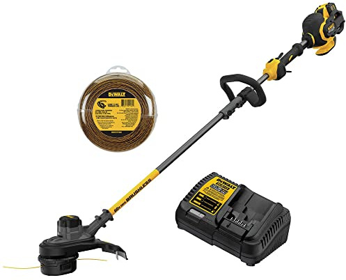 DEWALT FLEXVOLT DCST970X1 & DWO1DT802 Débroussailleuse 60 V MAX*, deux vitesses, batterie 3 Ah et ligne de débroussailleuse supplémentaire, 68,6 m x 0,080 cm (DCST970X1 et DWO1DT802) Jaune