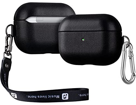 Haobobro [Nappa Series] AirPods Pro Hülle mit Trageband und Karabiner - AirPods Pro Leather Case Echtes Leder Hülle - AirPods Pro Schutzhülle Lederhülle - AirPods Pro Ledercase - Schwarz