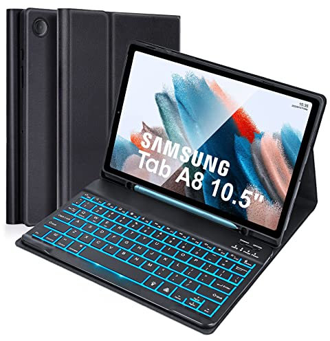 Lively Life Funda con teclado retroiluminado para Samsung Galaxy Tab A8 de 10.5 pulgadas 2021 (SM-X200/X205/X207), diseño del Reino Unido, teclado iluminado desmontable magnético para Samsung Galaxy
