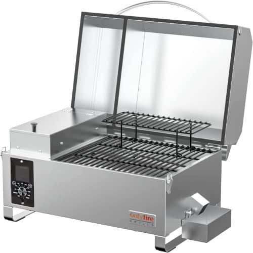 Onlyfire Affumicatore a pellet da tavolo per barbecue, portatile, 8 in 1, multifunzione, per camper, campeggio, tailgating con controllo automatico della temperatura, sonda per carne, in acciaio inox
