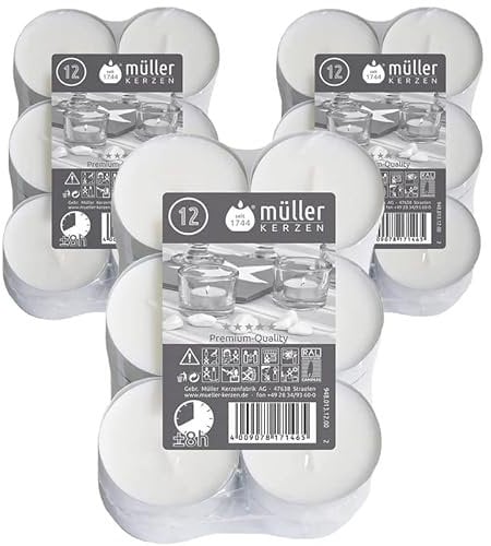 3 x 12er Flat Pack Ø 55 mm Maxi Lichter Teelichter Teelichte