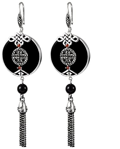 Ohrringe für Damen Tropfen Ohrringe 925 Sterling Silber hypoallergener schwarzer Onyx Quaste konzentrischer Knoten Frauen Ohrringe for Frauen/Freundin/ihre/Mädchen/Frau/Mutter Earrings For W