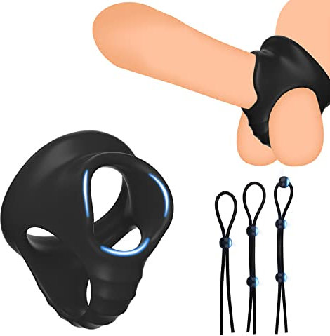 BDSMYEE Hodenring Pennisring dehnbar Silikon,mit 3 Penisringe,Hodenringe für den Mann Sex Spielzeug für Paare Hodenstrecker Ballstretcher Cockring Sex Spielzeug für die Männer (Schwarz)
