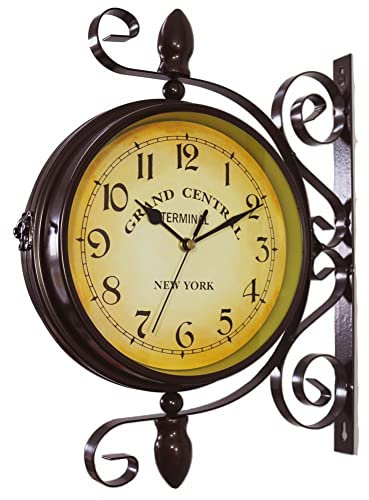 JAWSEU Vintage Doppelseitige Wanduhr, Bahnhofsuhr Doppelseitige Hängenduhr Wanduhr Retro Clock, Batteriebetrieben, Beidseitige Wanduhr für Drinnen und Draußen
