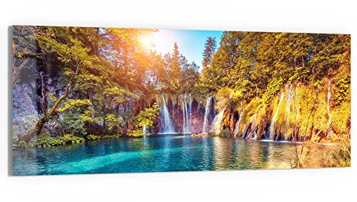 DEQORI Glasbild Echtglas | Motiv Märchenhafte Wasserfälle | horizontal einteilig 125x50 cm | schöne Dekoration | Wandbild für Wohnzimmer, Schlafzimmer, Flur & Küche | moderne Wanddeko