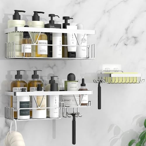KEGII Duschablage ohne bohren, Badezimmer Duschregal, Duschkorb Silber