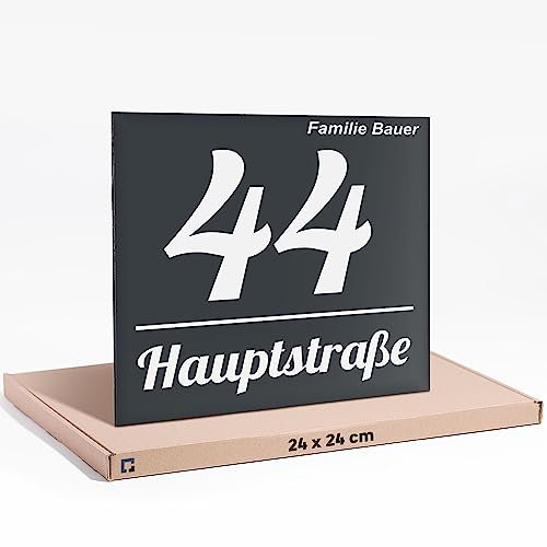 PRINTIMA 24x24cm Hausnummer Anthrazit aus Wetterbeständigem, Uv-Beständig & Umweltfreundlichem Dibond - Aluminium, Hausnummer Edelstahl Eine Funktionale & Stilvolle Lösung für Ihr Zuhause!