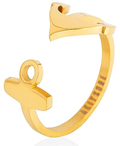 Akitsune Anker Ring | Maritimer Design-Ring Frauen Herren Edelstahl Meer Ozean Modeschmuck - Gold - US 10