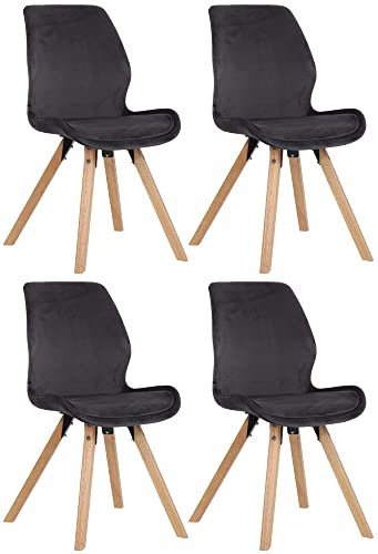 CLP 4er Set Stuhl Luna Kunststoff I Stoff I Samt I Kunstleder I Lehnstuhl mit Holzgestell, Farbe:dunkelgrau, Material:Samt