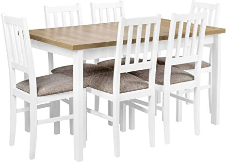 bonni Essgruppe 7-teilig, Klapptisch + 6 Stühle, Esszimmer-Küchen-Set, Tischplatte 120/150x80 cm, Küchentisch-Set, Esszimmergruppe, Esszimmergarnitur, Esstisch, Holztisch