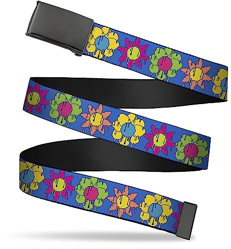 Buckle-Down Gürtel, Flip Web Gürtel Funky Flower Drip Blue Multi Farbe, verstellbar, Blau, 1.0 Wide - Fits up to Kids Pant 20