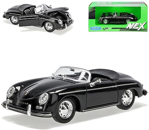Welly Porsche 356A Speedster Cabrio Offen Schwarz 1955-1959 1/24 Modell Auto mit individiuellem Wunschkennzeichen