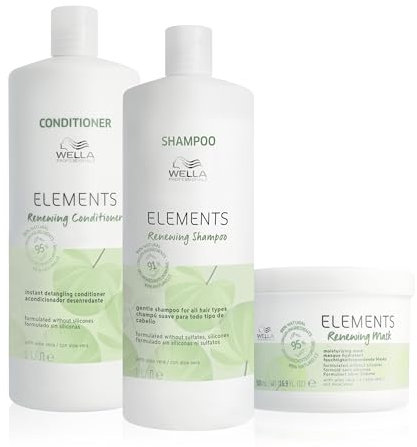 Wella Professionals Elements Shampoing, Après-Shampoing et Masque régénérant doux sans sulfate et sans silicone pour tous types de cheveux 1L + 1L + 150 ml