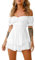 Women Puff Sleeve Off Shoulder Mini Dress Square Neck Ruffled A Line Flowy Swing Beach Dress Summer Smocked Sundress (White, S)