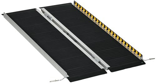HOMCOM Wheelchair Ramp, 122L x 73Wcm, 272KG Capacity, Folding Aluminium Threshold Ramp with Non-Skid Surface, Transition Plates Above and Below for Home, Steps, Stairs, Curbs, Doorways