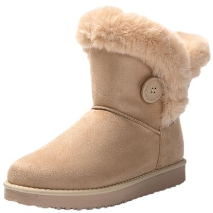 JOMIX Stivali Donna Invernali Bassi con Pelo Stivaletti Pelosi Classici Caldi Comodi e Leggeri Imbottita Pelliccia Sintetica ND6854 (Beige, 37)