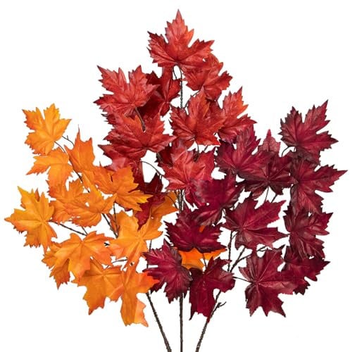 Oairse 3er-Set Herbstzweigen, künstlichen Ahornblättern, Herbstlaub-Dekoration für Erntedankfest, Heimdekoration, Hochzeit, Kaminparty, Erntedankfest, Kamindekoration, Herbstdeko-Tisch