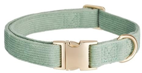 YUDOTE Ultra-soft Dog Collar Natural Cotton Corduroy Made for Medium Dogs with Sensitive Skin,Sage Green