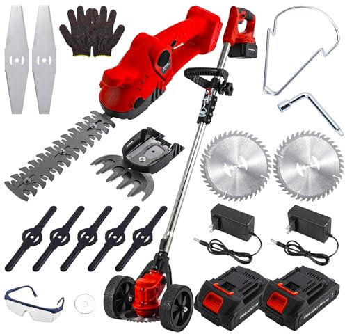 CHANGEMOORE 21V 3 in 1 Cordless Garden Strimmer, Hedge Trimmer & Grass Shears with 2x2.5Ah Batteries, Charger and Blades, Telescopic Grass Strimmer for Lawn Edging, Cutting Hedges, Shrub Shears
