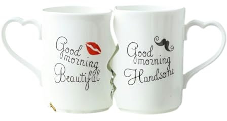 1 par de tazas de café de pareja besándose, taza de café romántica de cerámica para buenos días (juego de 2 tazas)