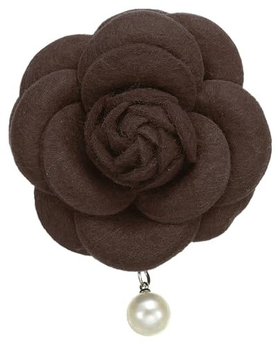 PATIKIL Broches en Forme de Fleur de Camélia, Broches Vintage en Tissu avec Perles Artificielles, Élégantes Épingles Florales pour Femmes, Chapeau, Robe, Chemise, Cravate, Marron
