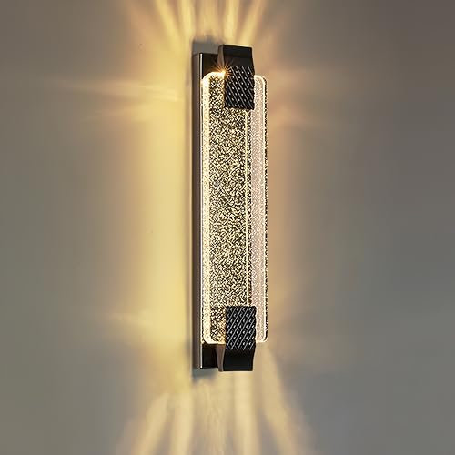YOOCHUENG LED Wandlampe Innen,Zeitgenössisch Kristall Wandleuchte Nordisch Wandlicht,Tricolor Lampe Wand Innen,Art Deco Wandleuchte für Schlafzimmer,Wohnzimmer [Schwarz]