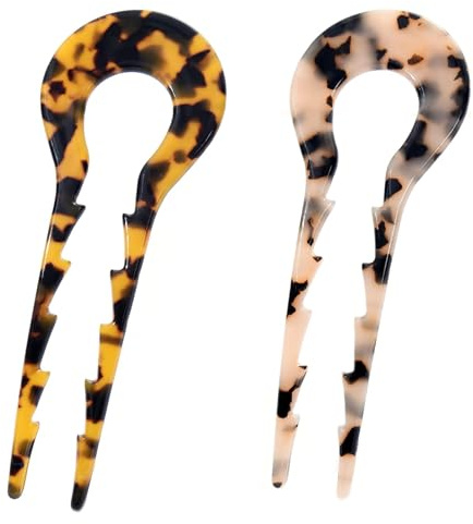 2Pcs Elegant Shell French Twist Hair Pin Cellulose Acetate Large Hair Fork Pin Classic Hair Forks Tortoise Shell Fashionable French Wavy Hairpins for Women, Girl