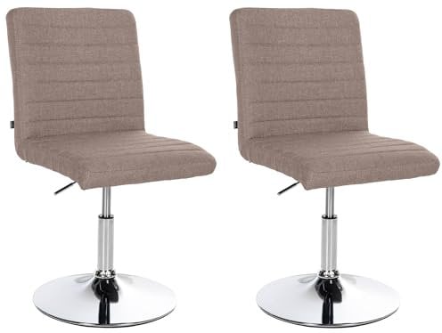CLP 2er Set Esszimmerstuhl Elvas Stoff I Höhenverstellbar Und 360 Grad Drehbar, Mit Bodenschonern I Wohnzimmerstuhl Mit Gestell In Chromoptik, Farbe:Taupe