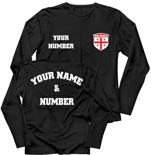 lepni.me Mens Personalised Long Sleeve Football Jersey Georgia T-Shirt | Name and Number | Georgian Flag Badge | European Football Championship 2024 (L Black Multi Color)