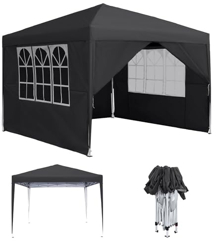 MAYTIIMO Pavillon 3x3m Wasserdicht Stabil Winterfest Faltpavillon mit 4 Seitenteilen und Fenstern Faltbare Gartenpavillon UV-Schutz Gartenzelt Partyzelt für Outdoor Garten Party, Anthrazit