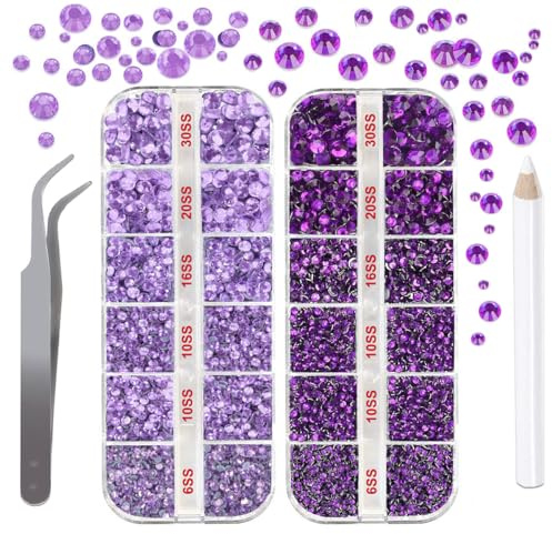 DIY Hotfix Rhinestones Flatback, Lilac Purple Hot Fixed, 4832 Pcs, Gem Picker, Tweezer, Bedazzler Kit with Rhinestones, 5 Sizes SS6-SS30