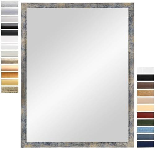 PrimeLuxe Wandspiegel 100 x 115 cm (Außenmaß) in Blau-Gold-Silber | Farbe und Größe wählbar | Ganzkörperspiegel | Bad & Flur Spiegel | mit Holz Rahmen | Made IN Germany