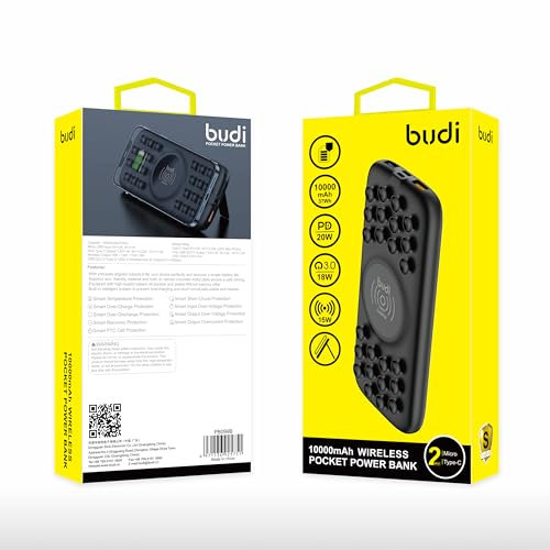 Budi - 10000mAh Wireless Pocket Power Bank - PB099B