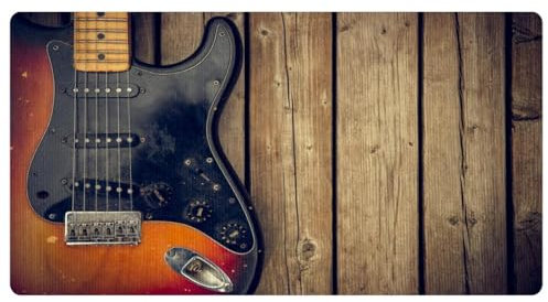 VAPOKF Küchenmatte mit Vintage-Gitarre auf Holzbrett, rutschfest, waschbar, saugfähige Küchenmatten, Läufer für Küche, Flur, Waschküche