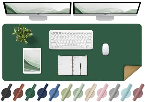 Large Dual-Sided Cork Leather Desk Pad - Mouse & Keyboard Mat, Easy Clean Computer Mat, Non-Slip Protector, Ideal for Office & Laptop (Dark Green, 120x43CM)