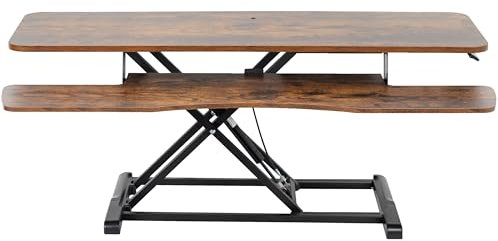 VIVO 48 inch Desk Converter, K Series, Height Adjustable Sit to Stand Riser, Dual Monitor and Laptop Workstation with Wide Keyboard Tray, Rustic Vintage Brown Top, Black Frame, DESK-V048KN