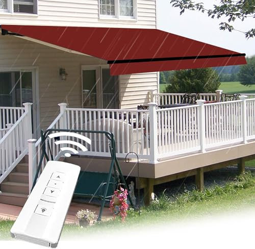 MOFGOE Electric Retractable Awning with Remote Control, Sun Shade Patio Awning with LED Light, Water UV/Heat Resistant, Sunshade Window Shelter Pergola, for Door, Deck, Garden,3X2M