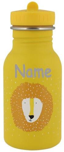 Edelstahl Trinkflasche für Kinder mit Namen graviert von Trixie ultraleicht auslaufsicher Trinkschnabel für Kinder ab 3 Jahren Löwe 350ml