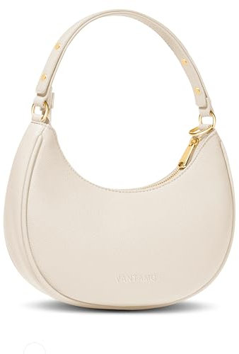 Vantamo Crescent Bags For Women with RFID Protection, Half Moon Clutch Purses for Women with Anti-Theft Clip for Extra Safety, Premium Smooth PU Leather Handbags for Work & Going Out, Nude Purse