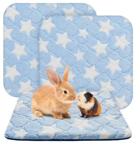 Scenereal 2 Pack Small Animal Bed Mat, Fleece Guinea Pig Cage Liners | Waterproof Soft & Warm, Pet Bedding Sleeping Pad for Bunny, Rat, Hedgehog, Sugar Glider, Chinchilla, Cute Star Pattern, Blue