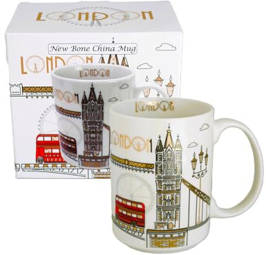 London Bridge Bus Design Ceramic Tea Cup/Coffee Mug, Home Kitchen Office Decorative Gift Box - UK England Souvenir