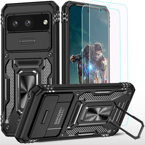 YmhxcY For Google Pixel 8 Case, With [Screen Protector Film*2] 360° Rotate Metal Stand,Slide Camera Cover,Sturdy Case[Military Grade] For Google Pixel 8-Black